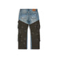 PATCHWORK CARGO JEANS (BLUE/GREEN)