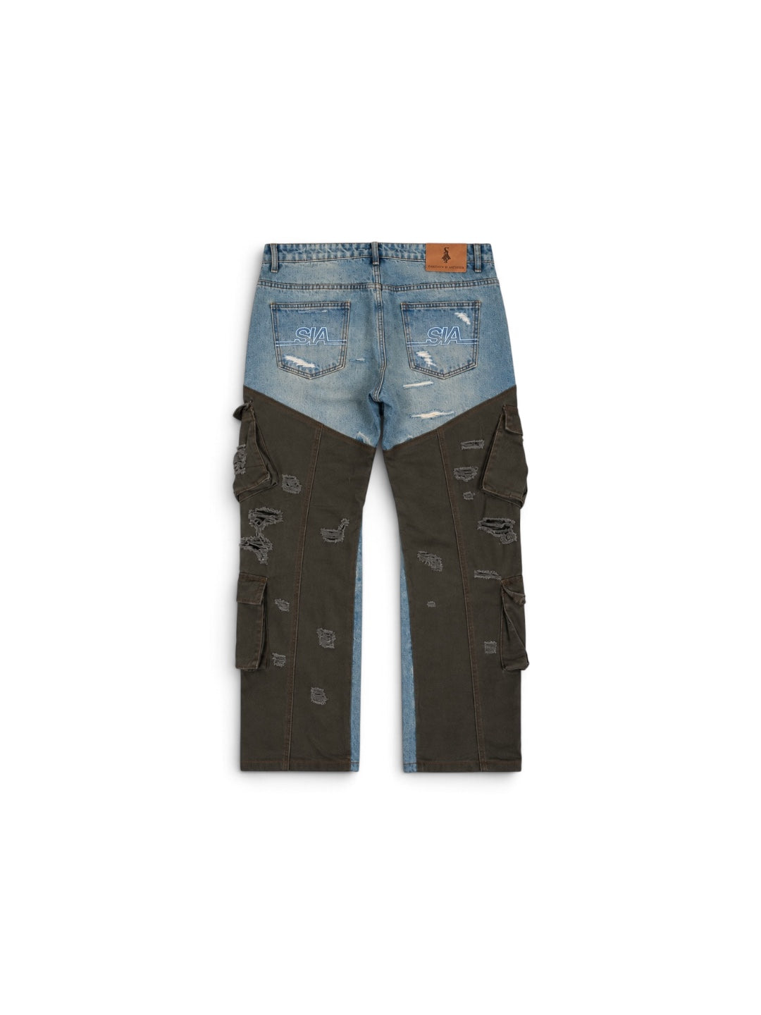 PATCHWORK CARGO JEANS (BLUE/GREEN)