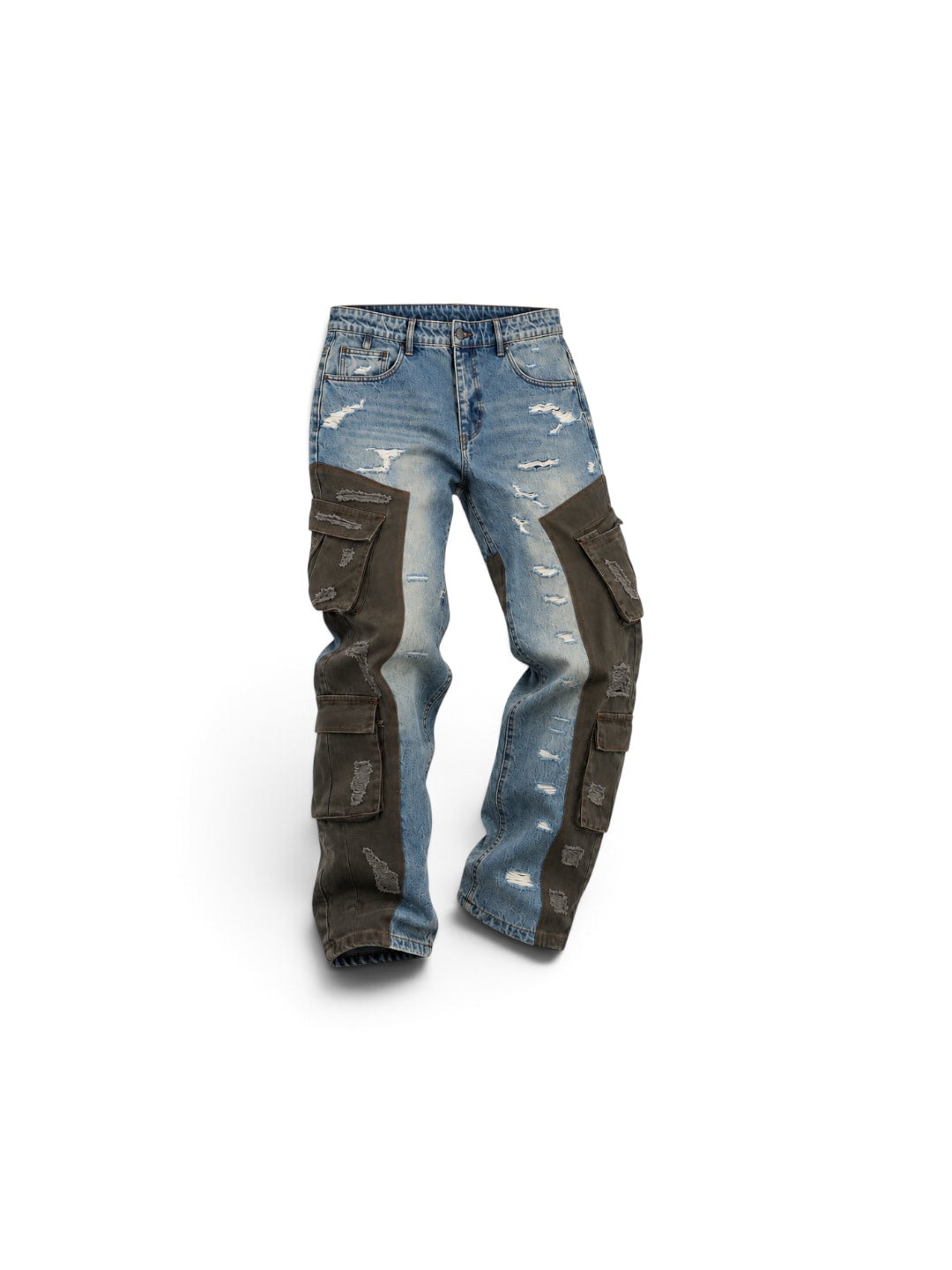 PATCHWORK CARGO JEANS (BLUE/GREEN)