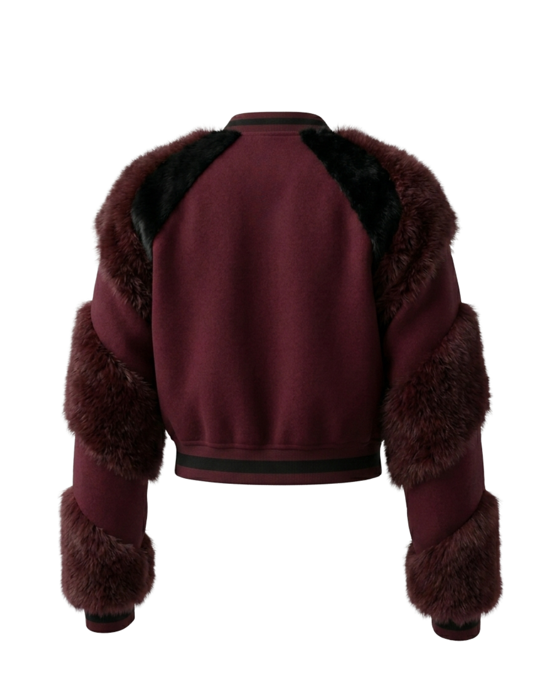 SIA HER Cropped Fur Varsity Jacket (Maroon)
