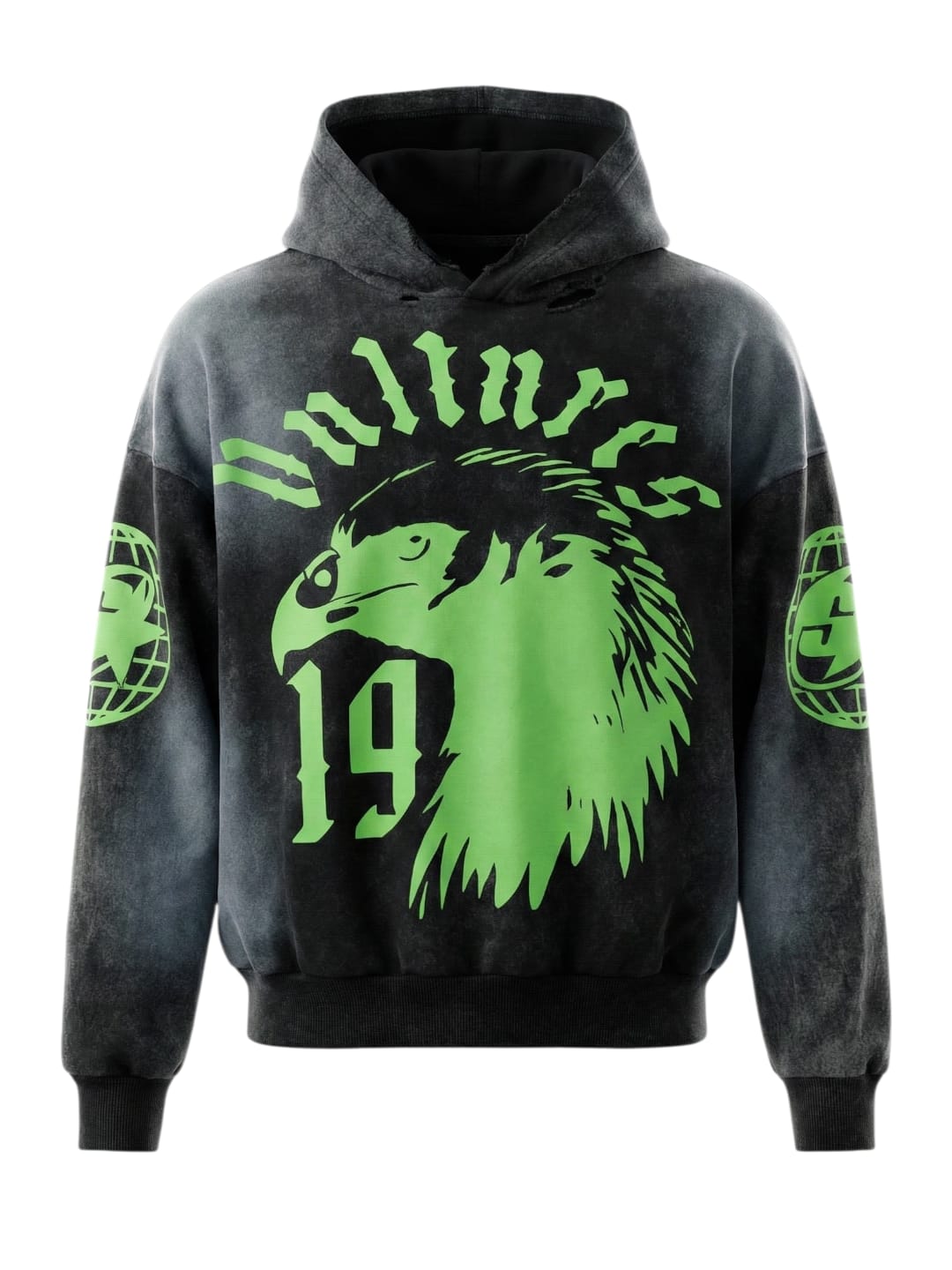 World Tour Vultures Hoodie (Black Acid Wash + Neon Green)