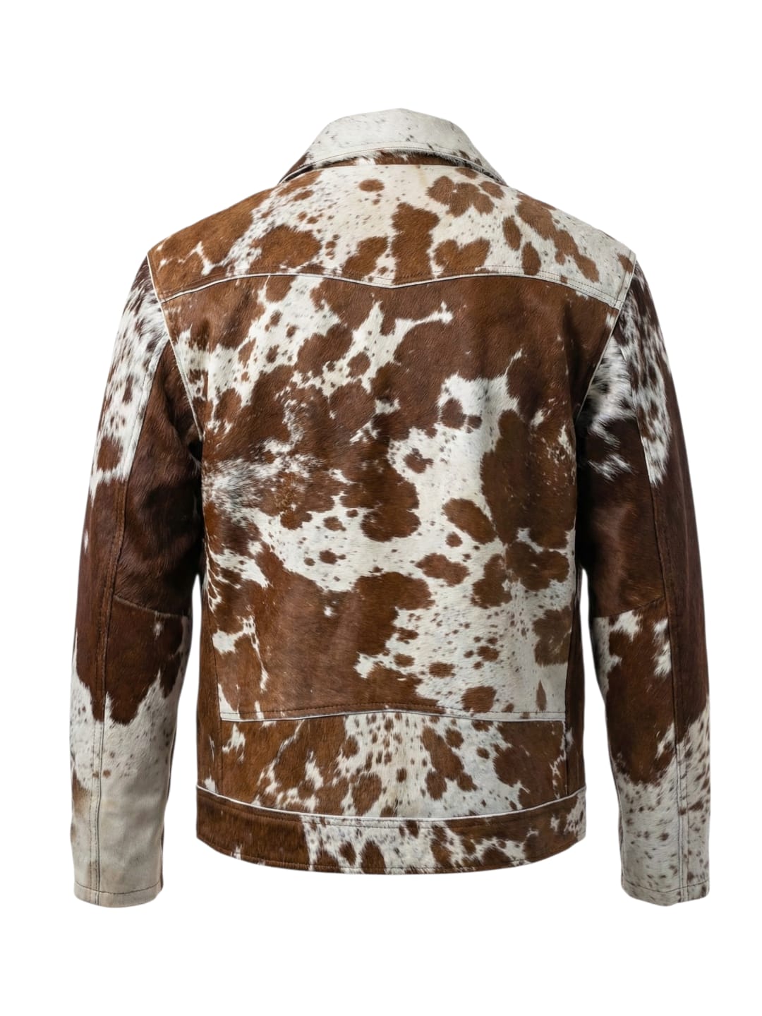 Premium Cowhide Moto Jacket (Brown & White)