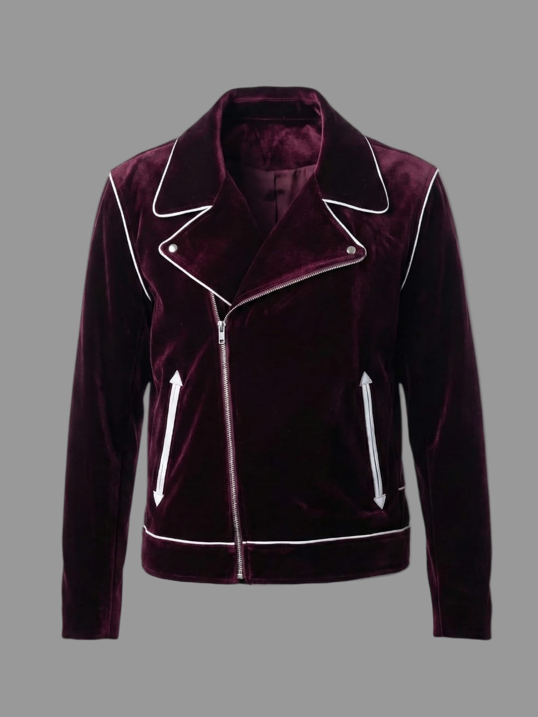 “Dead Vultures Can’t Fly” Pearl Velvet Moto Jacket (Merlot)