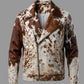 Premium Cowhide Moto Jacket (Brown & White)
