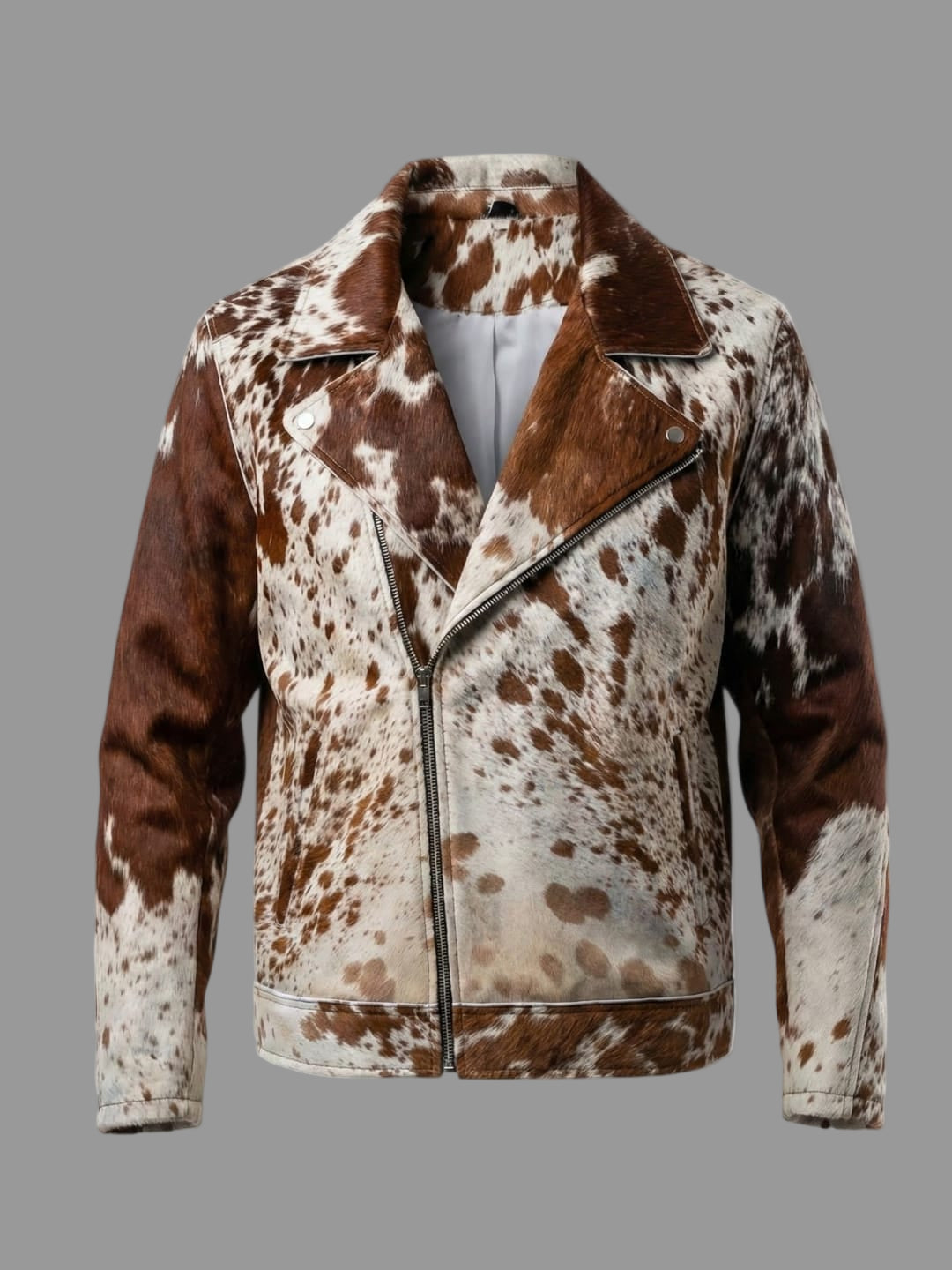 Premium Cowhide Moto Jacket (Brown & White)