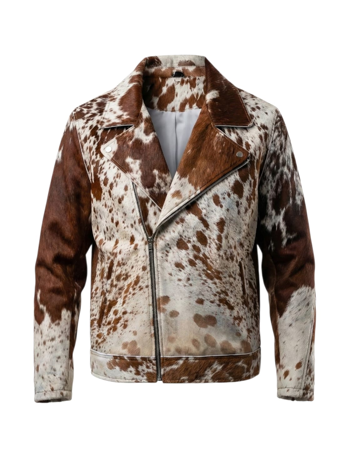 Premium Cowhide Moto Jacket (Brown & White)