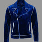 Blue “Dead Vultures Can’t Fly” Pearl Velvet Moto Jacket