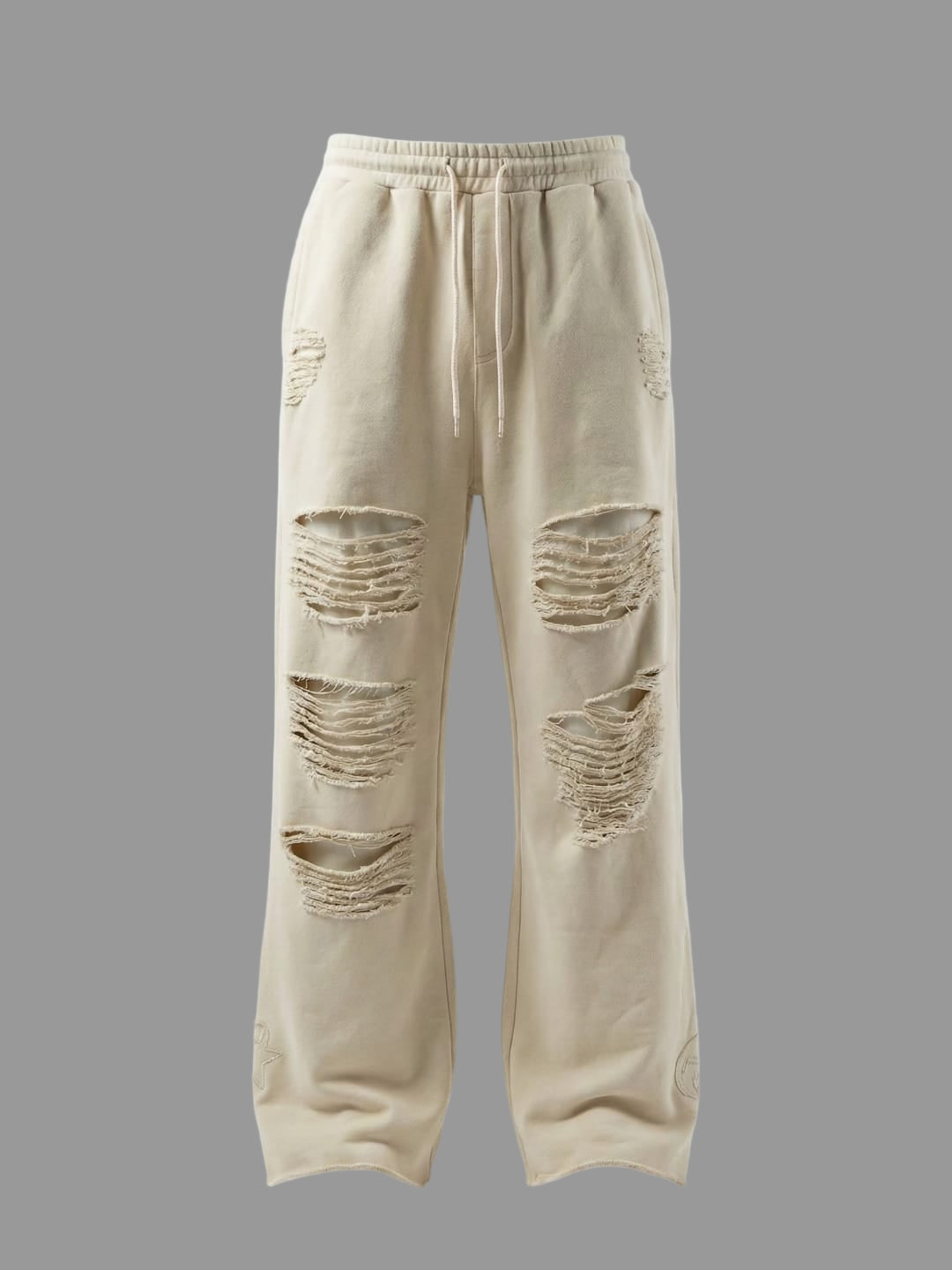Distressed Relaxed Sweatpants (Cream)
