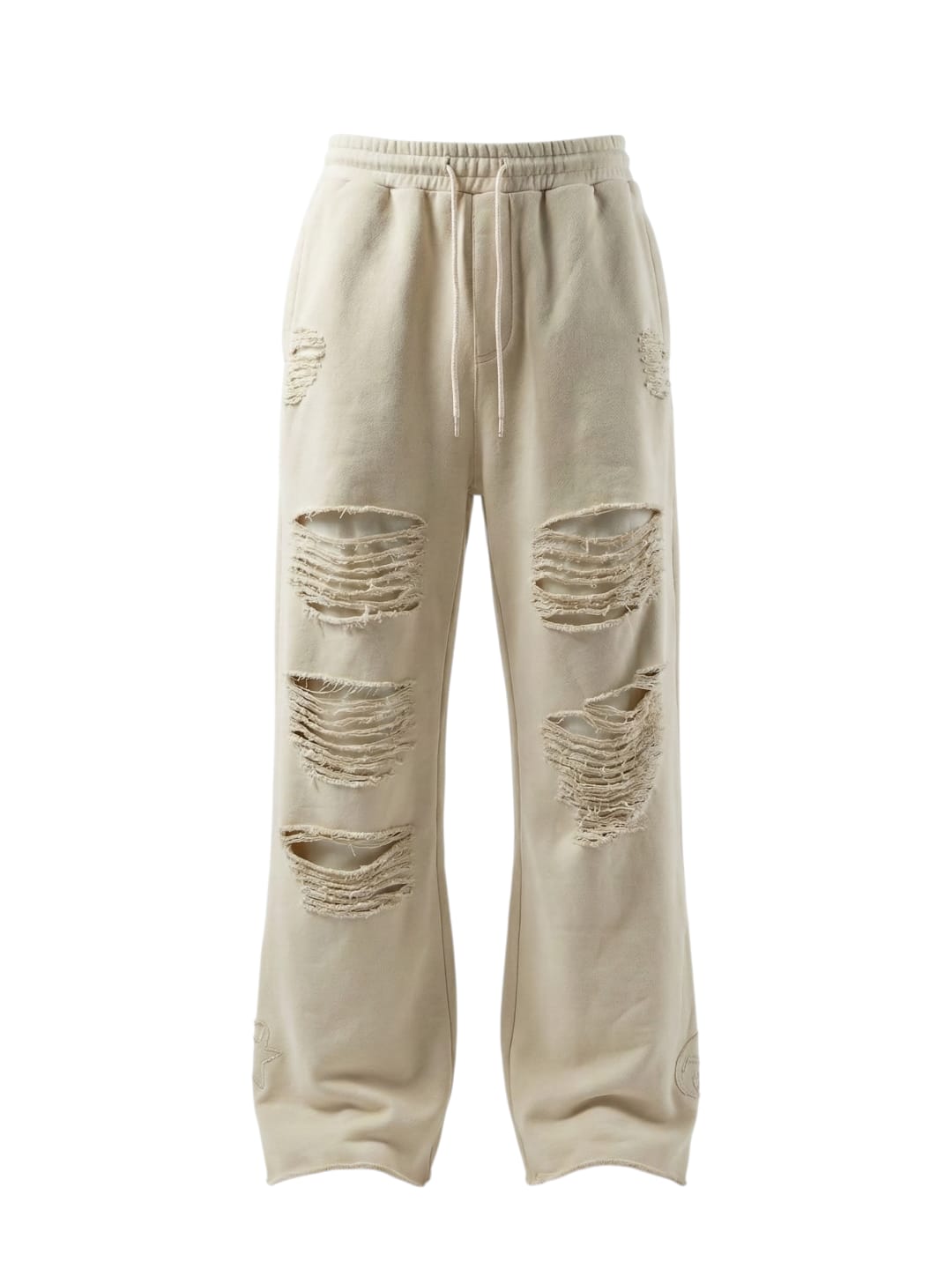 Distressed Relaxed Sweatpants (Cream)