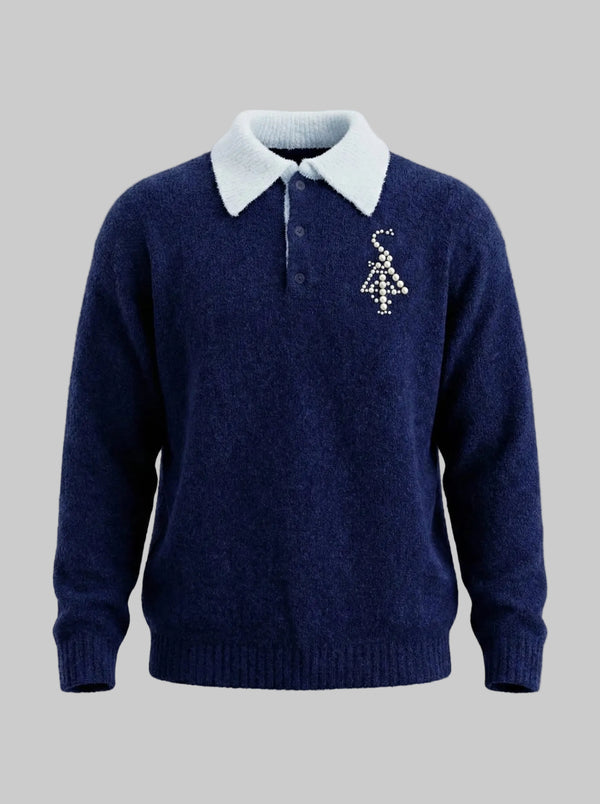 Navy Pearl Script Sweater