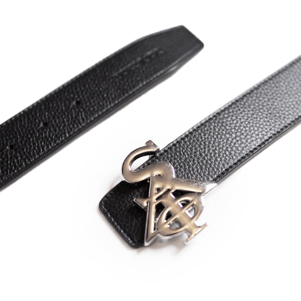 
                  
                    Load image into Gallery viewer, SIA BLACK GENUINE LEATHER BELT W/SILVER BUCKLE (short)
                  
                
