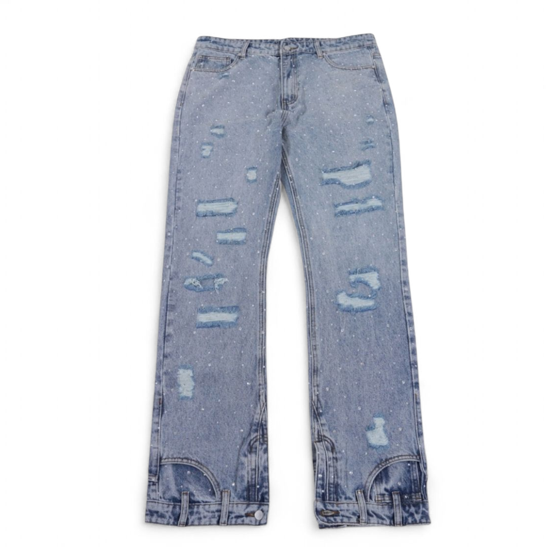 SIA "LT BLUE" RHINESTONE UPSIDE JEANS