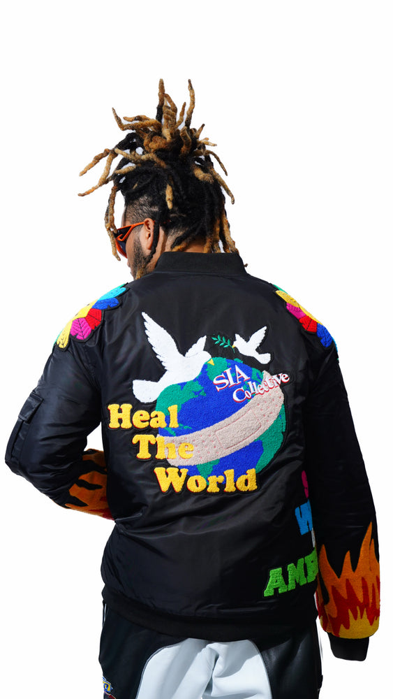 
                  
                    Load image into Gallery viewer, SIA &amp;quot;HEAL THE WORLD&amp;quot; BLACK BOMBER
                  
                